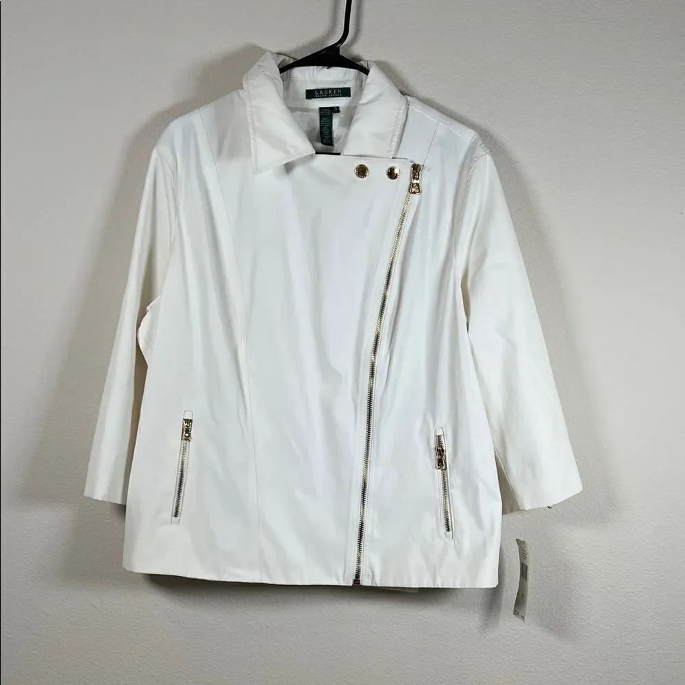 NWT Lauren Ralph Lauren white moto jacket 2X